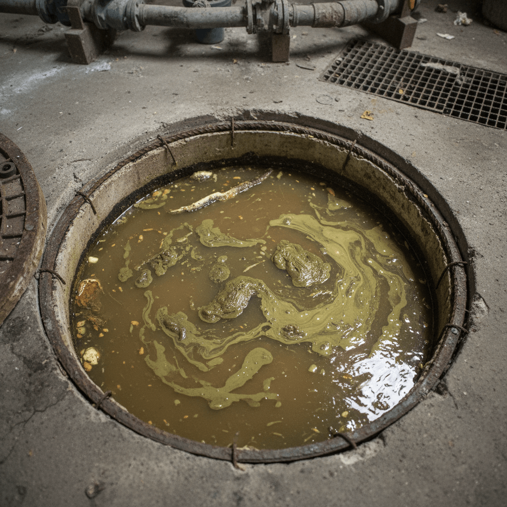 Blick in einen geöffneten Fettabscheider