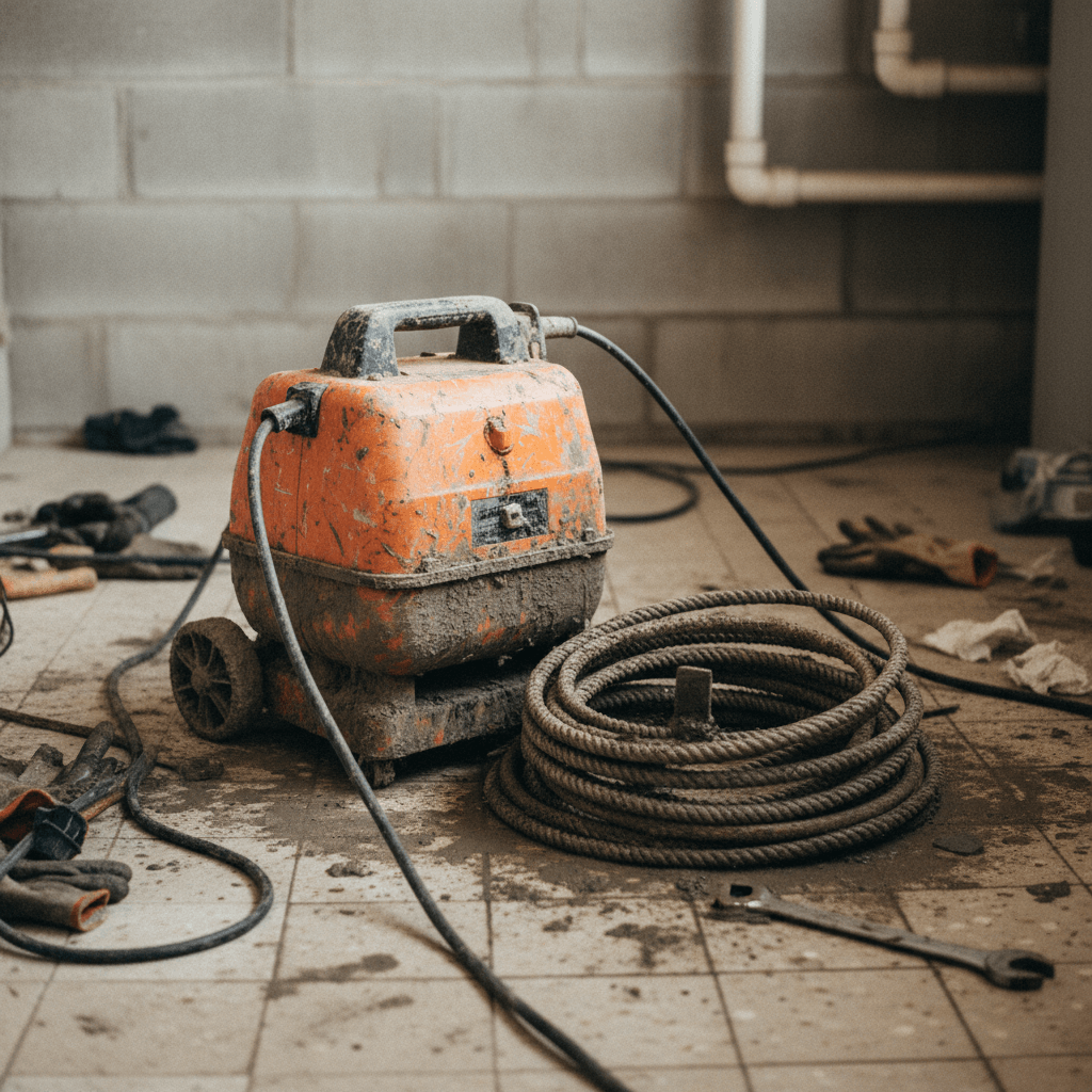 Elektrische Rohrreinigungsspirale im Einsatz